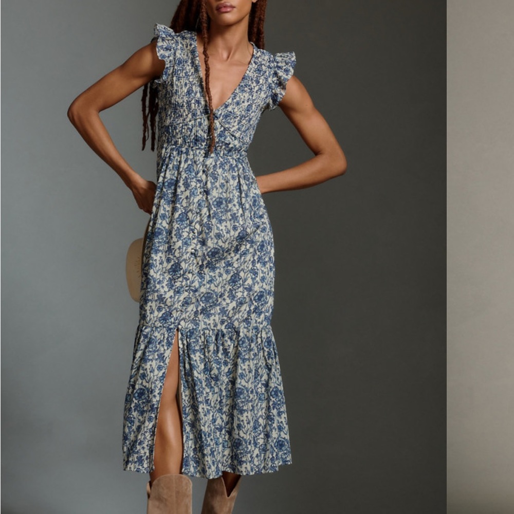 Floral Blue Midi Dress